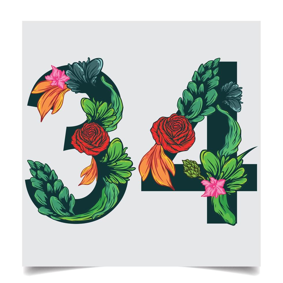 Numbers Vector Colorful Flower Font Stock illustration art