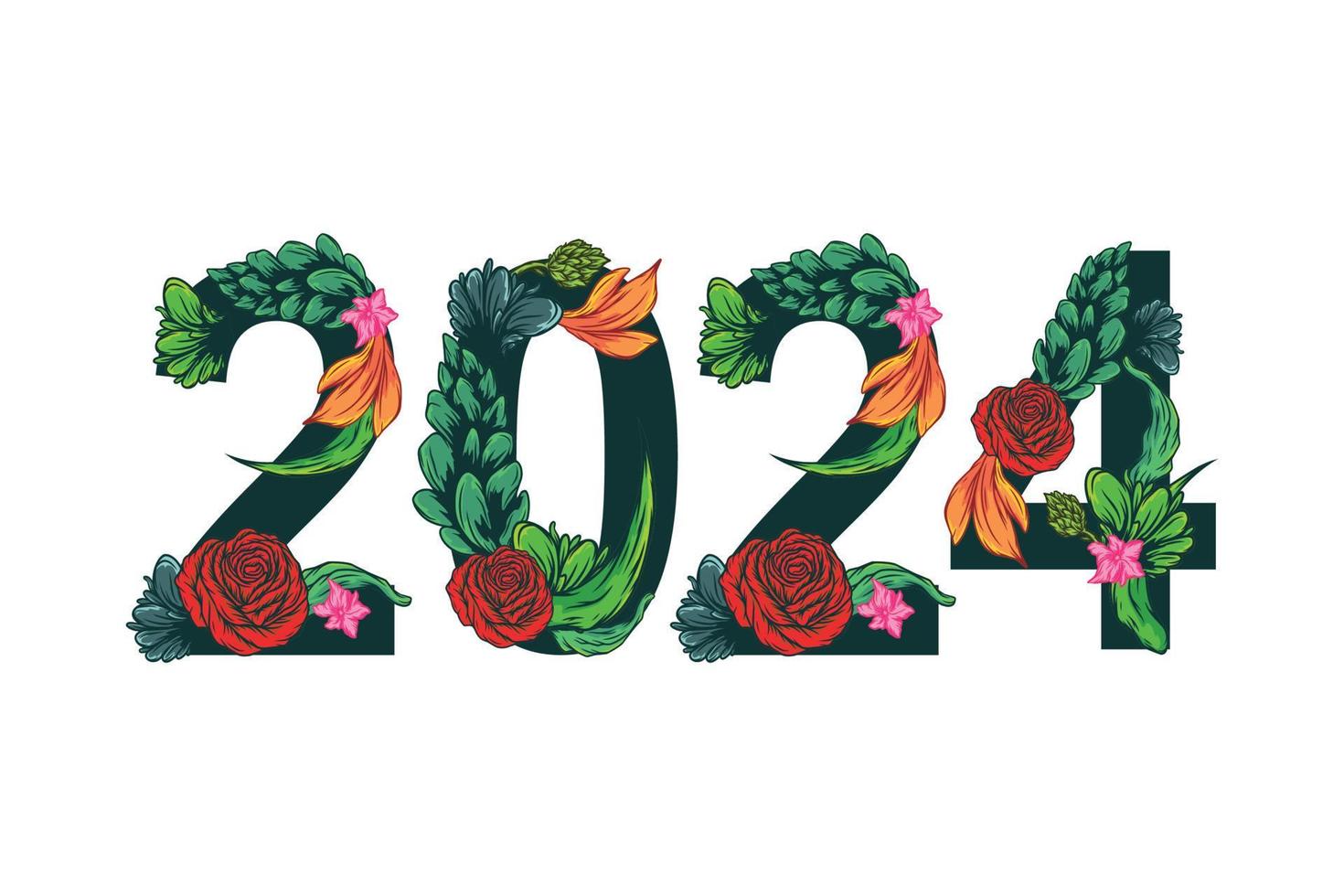 feliz año nuevo 2024 flor vectorfont vector