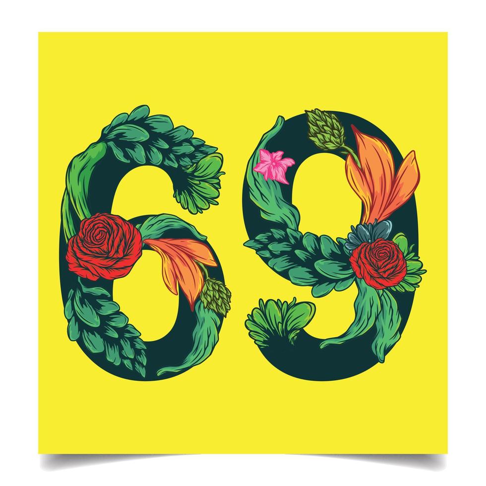 Numbers  vector colorful flower font for your design art