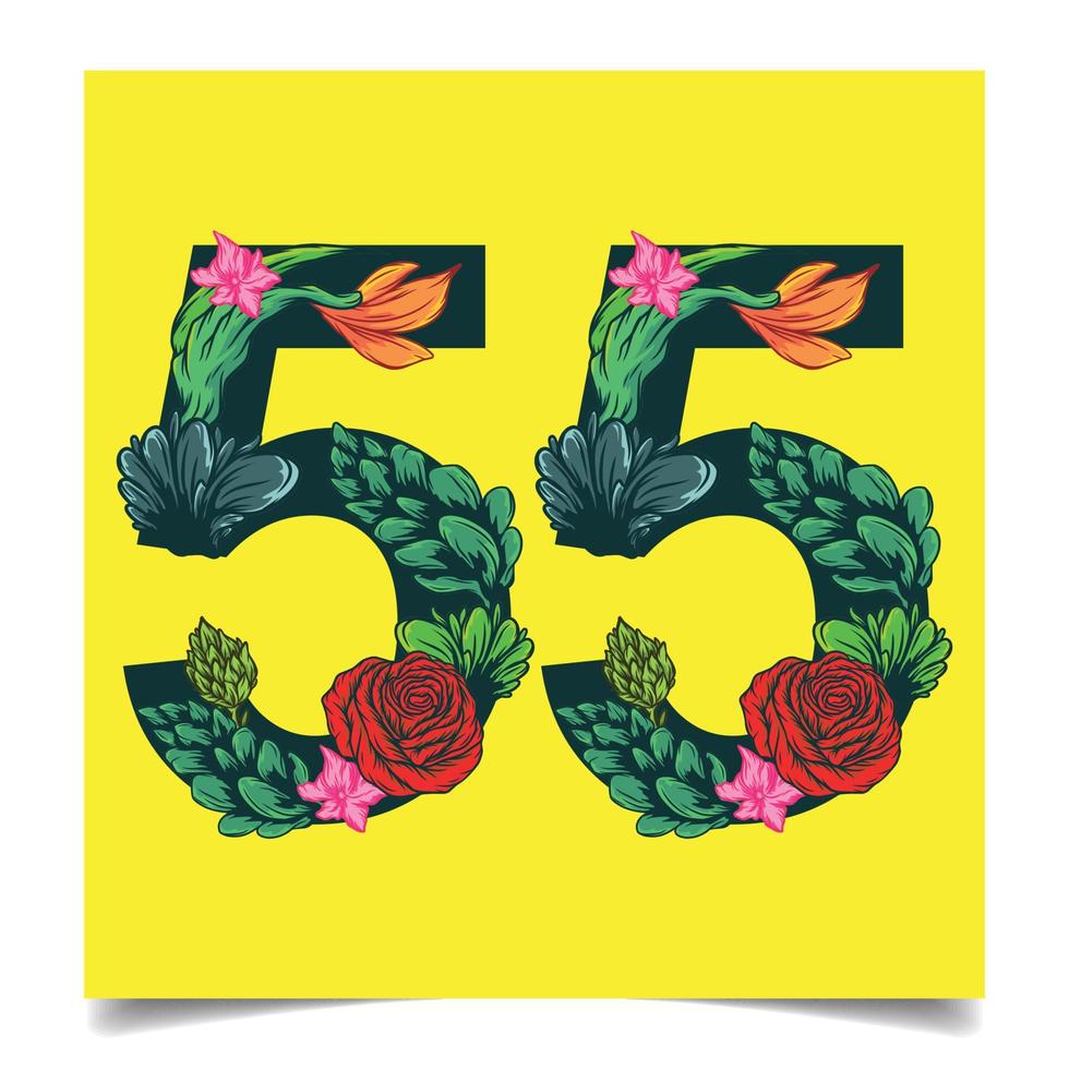 Numbers  vector colorful flower font for your design art