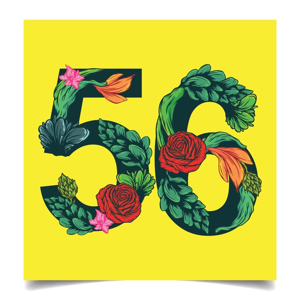 Numbers  vector colorful flower font for your design art