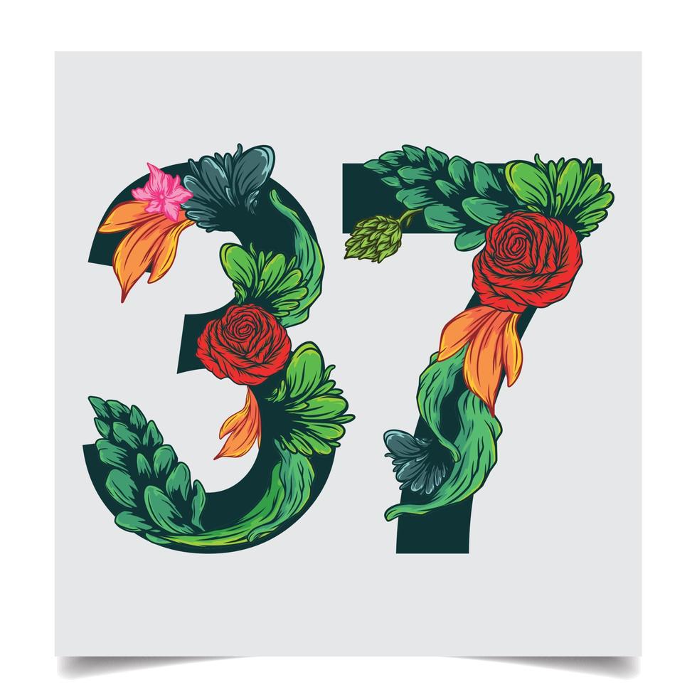 Numbers Vector Colorful Flower Font Stock illustration art