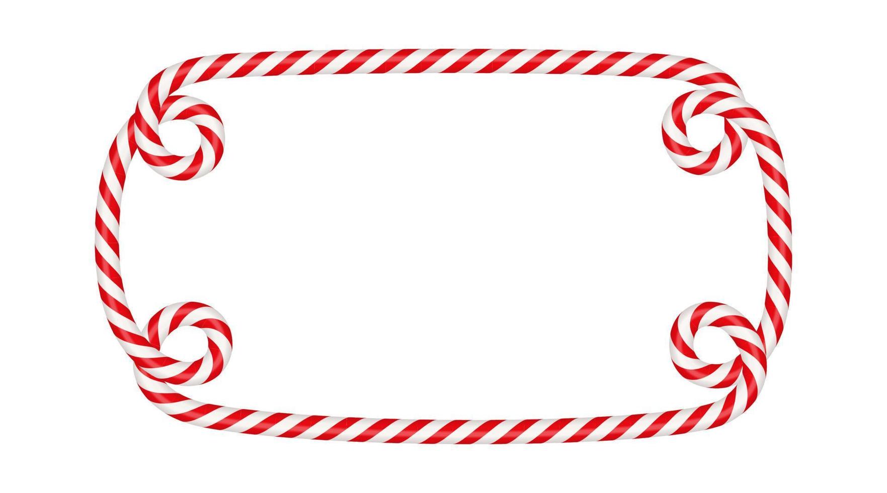 marco rectangular de bastón de caramelo de navidad con rayas rojas y blancas. borde de navidad con patrón de piruleta de caramelo a rayas. Ilustración de vector de plantilla de Navidad y año nuevo en blanco aislado sobre fondo blanco