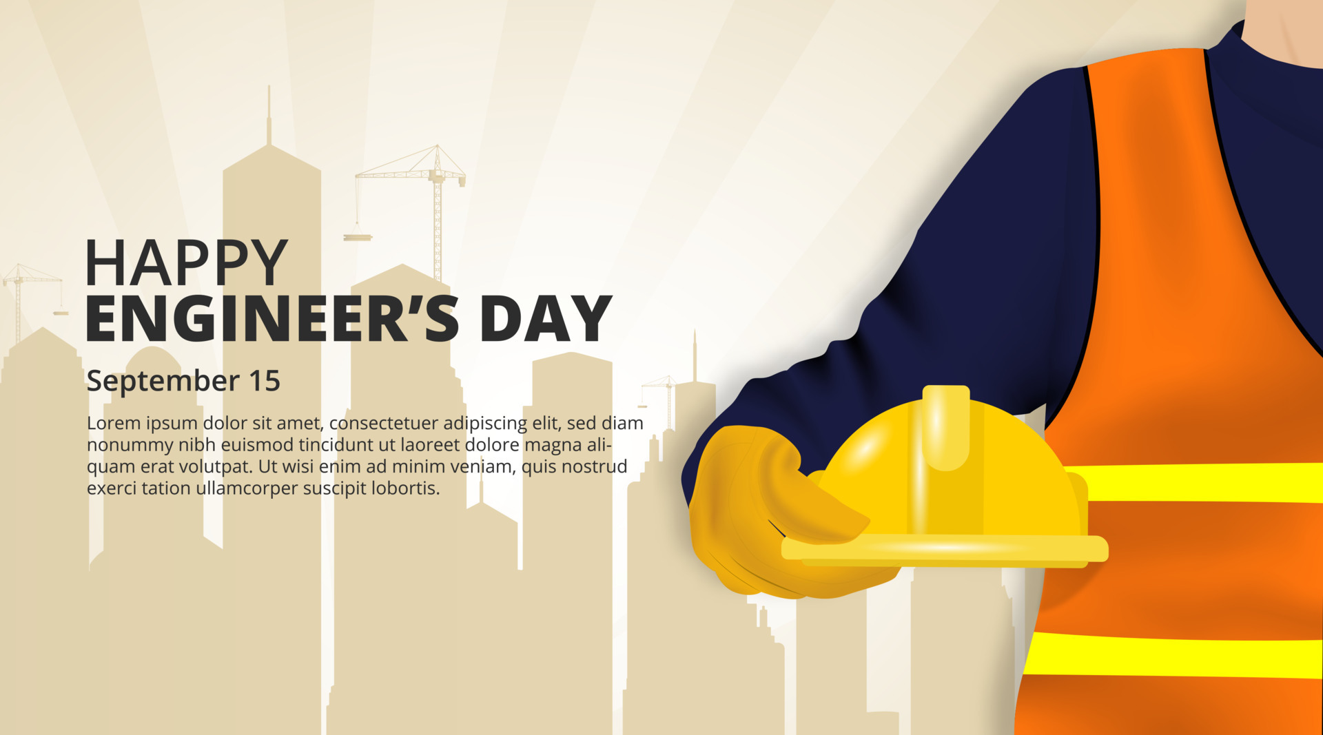 Engineers day background with an engineer and buildings 11187471 Vector Art  at Vecteezy