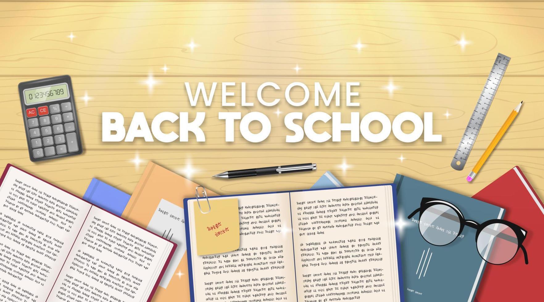 Back to school background design with many books on a table vector