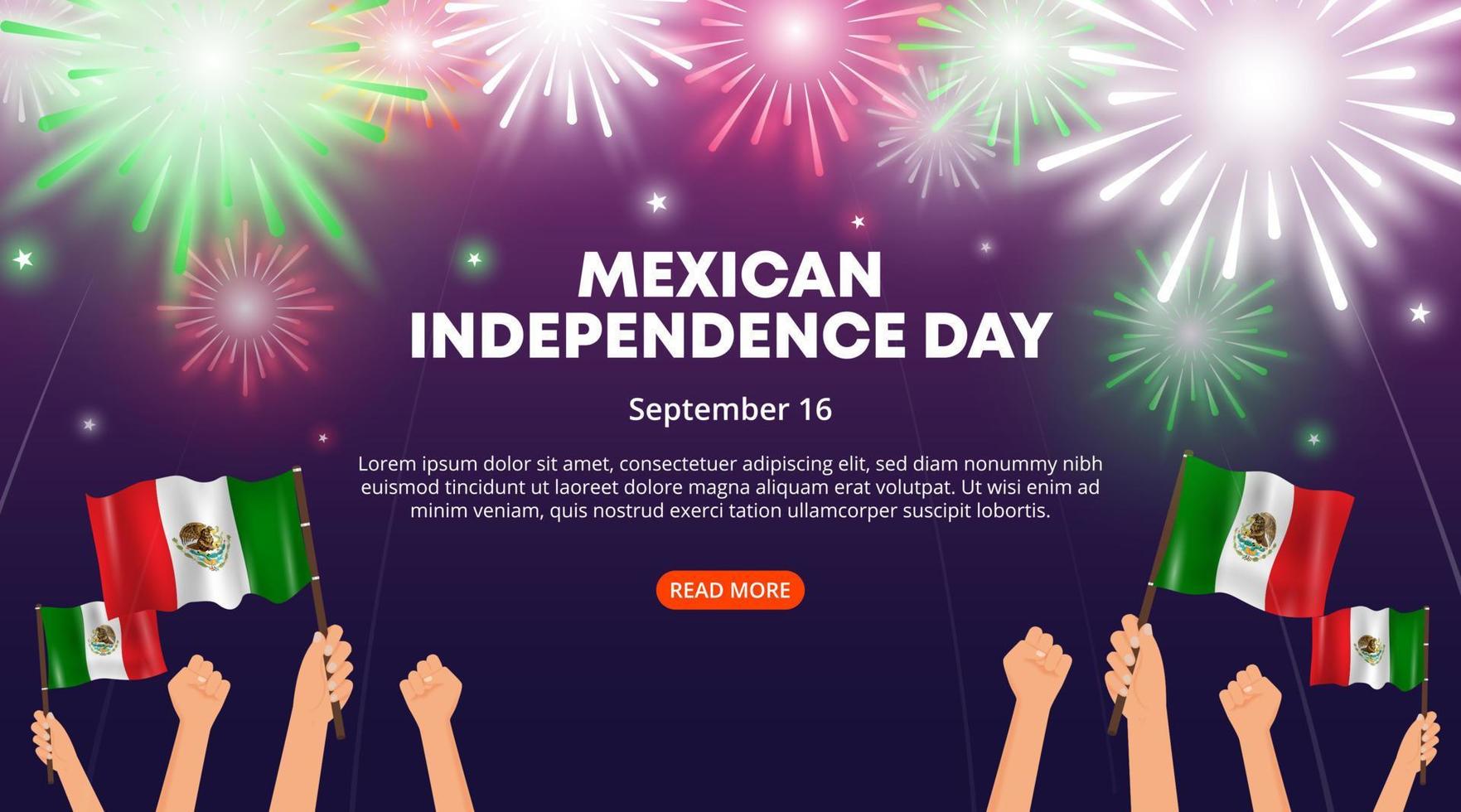 fondo del día de la independencia mexicana con fuegos artificiales y banderas vector