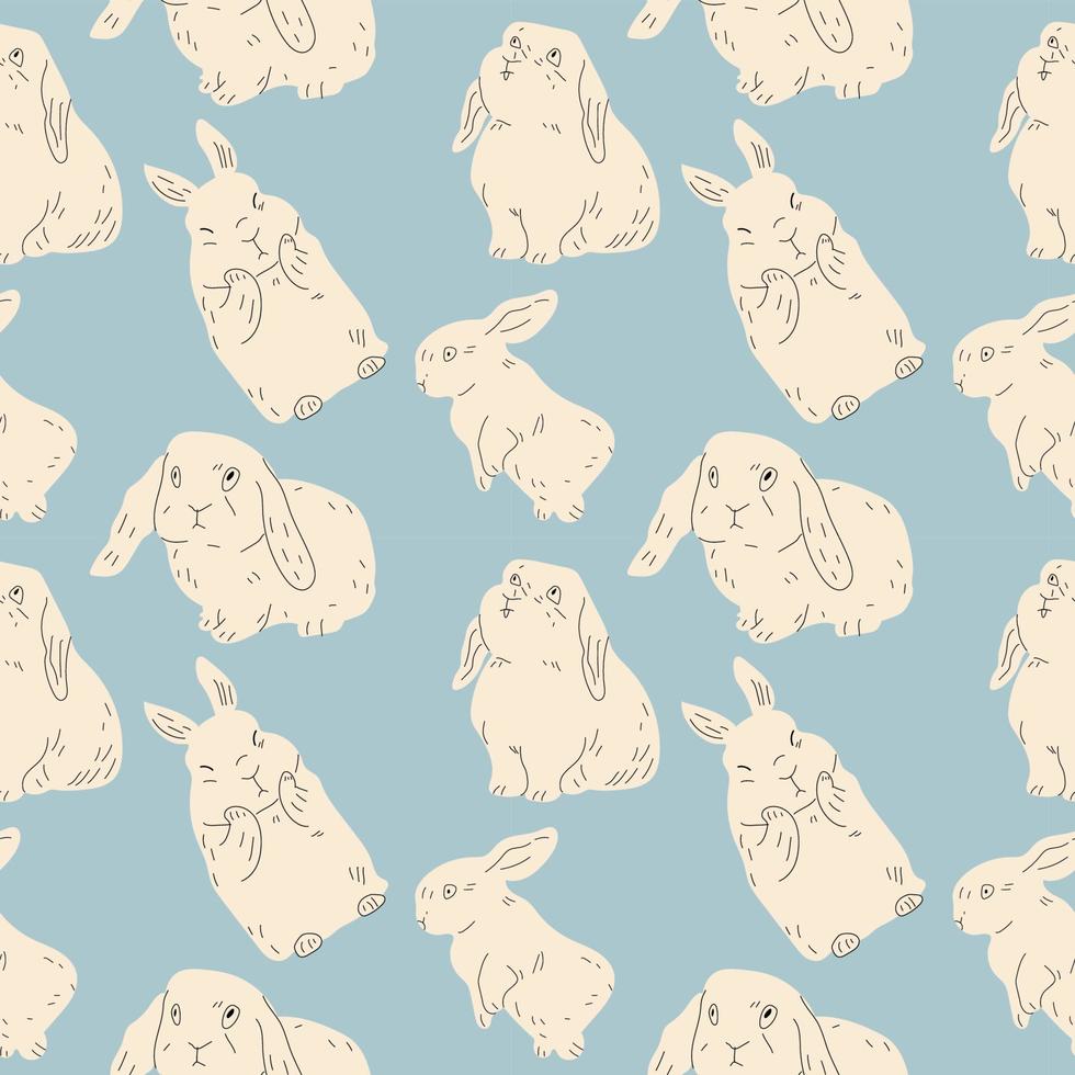Seamless pattern of abstract Rabbits. Flat design. Hand drawn Vector set. Symbol of 2023 new year