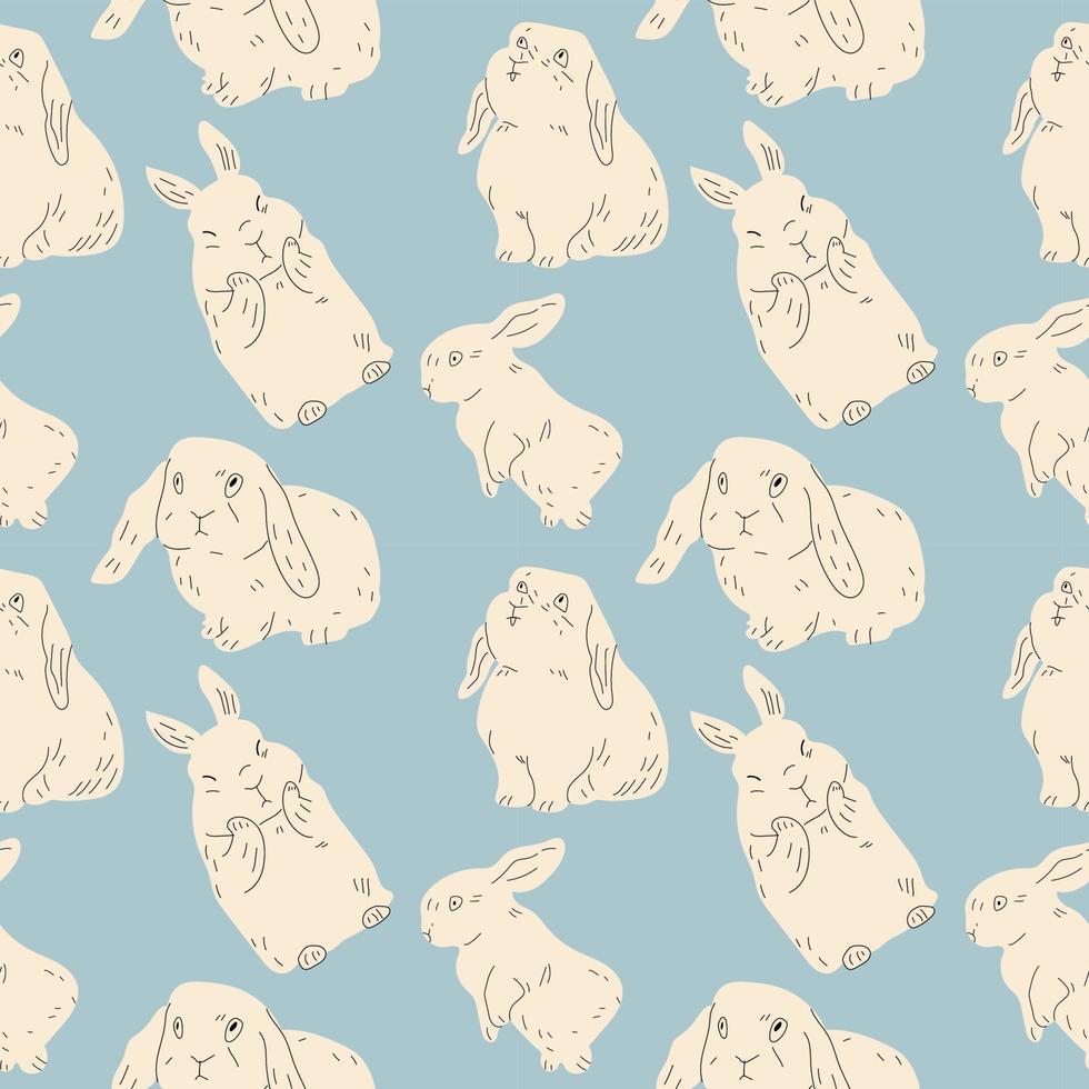 Seamless pattern of abstract Rabbits. Flat design. Hand drawn Vector set. Symbol of 2023 new year