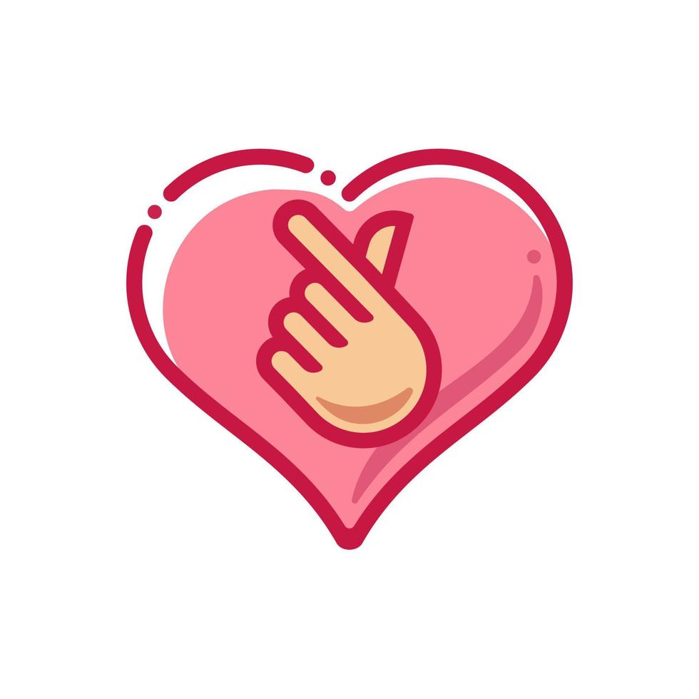 mini te amo clip art de mano en color rosa, dedo del corazón coreano te amo icono de signo vector línea arte ilustración diseño de pegatinas redes sociales, te amo gesto