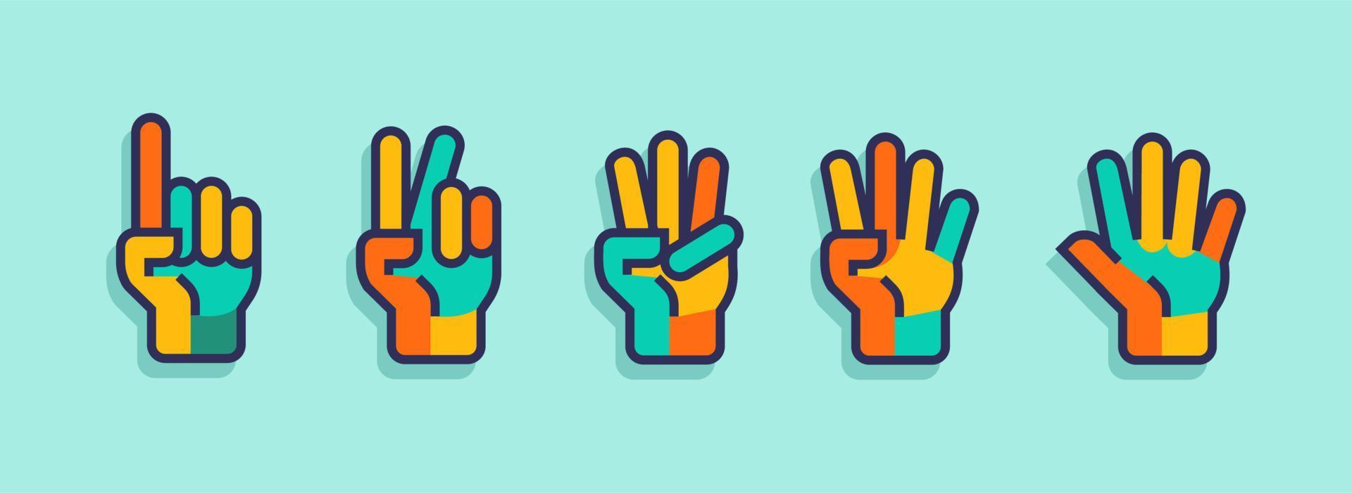 hand gesture count 1 2 3 4 and 5 vector icon illustration in trendy cartoon filled line style set Illustration, counting hand vector design in modern neon color