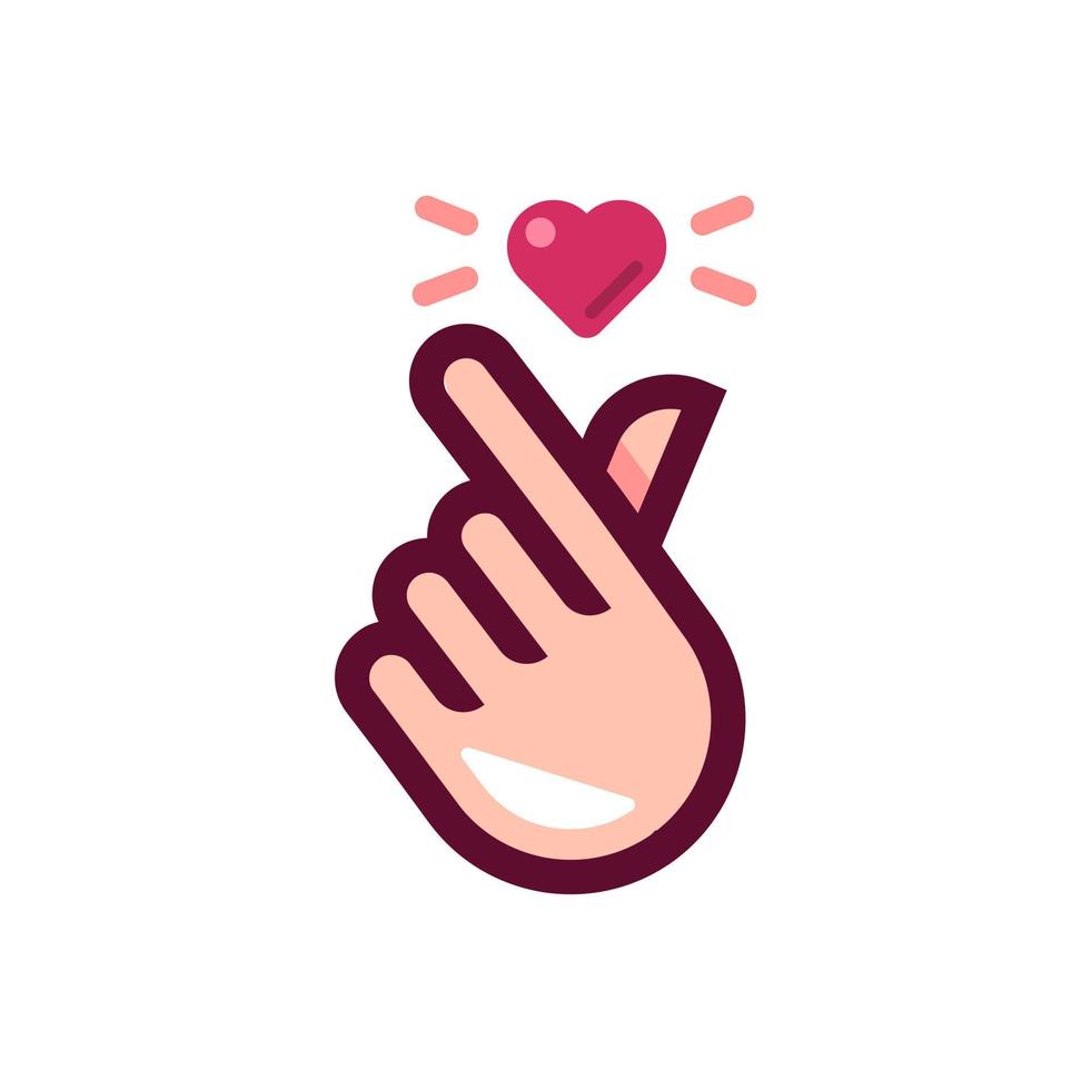 mini te amo clip art de mano en color rosa, dedo del corazón coreano te amo icono de signo vector línea arte ilustración diseño de pegatinas redes sociales, te amo gesto