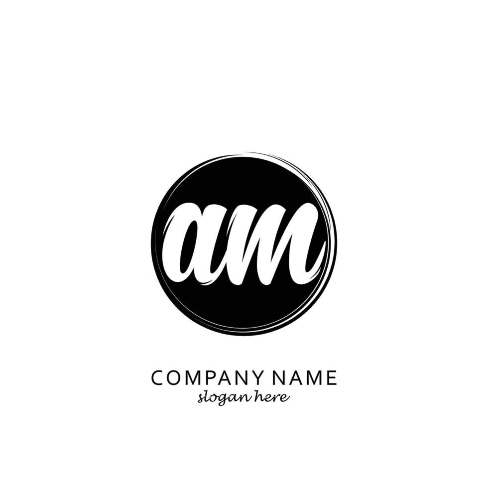 Letter AM with black circle brush logo template vector