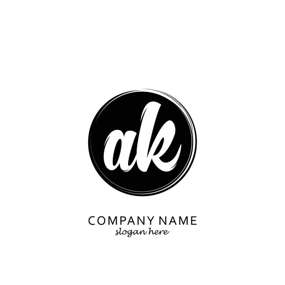 Letter AK with black circle brush logo template vector