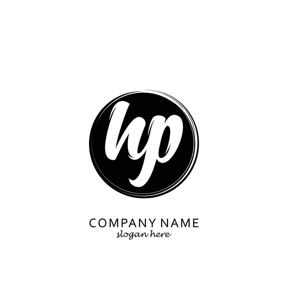 Initial HP with black circle brush logo template vector