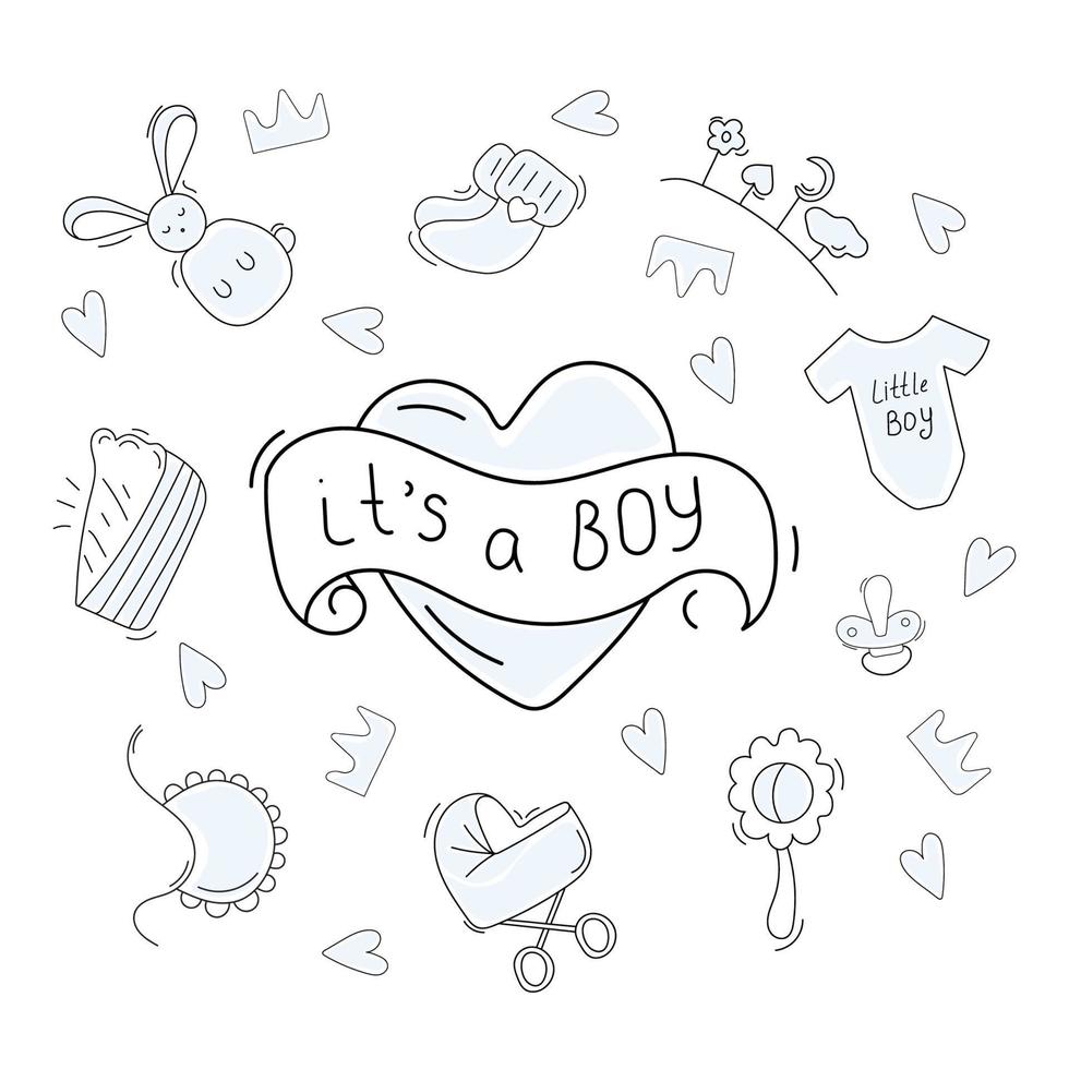 set of baby boy birth vector