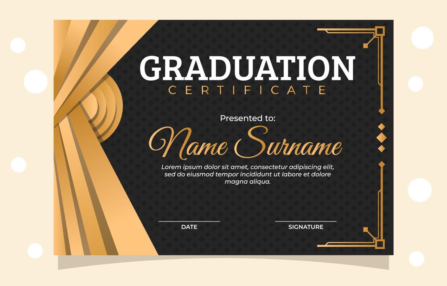 Black and Gold Graduation Certificate vector