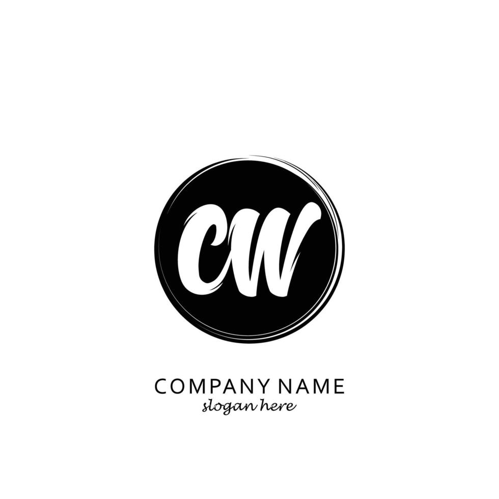 Initial CW  with black circle brush logo template vector