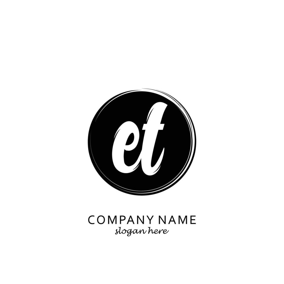 Initial ET with black circle brush logo template vector