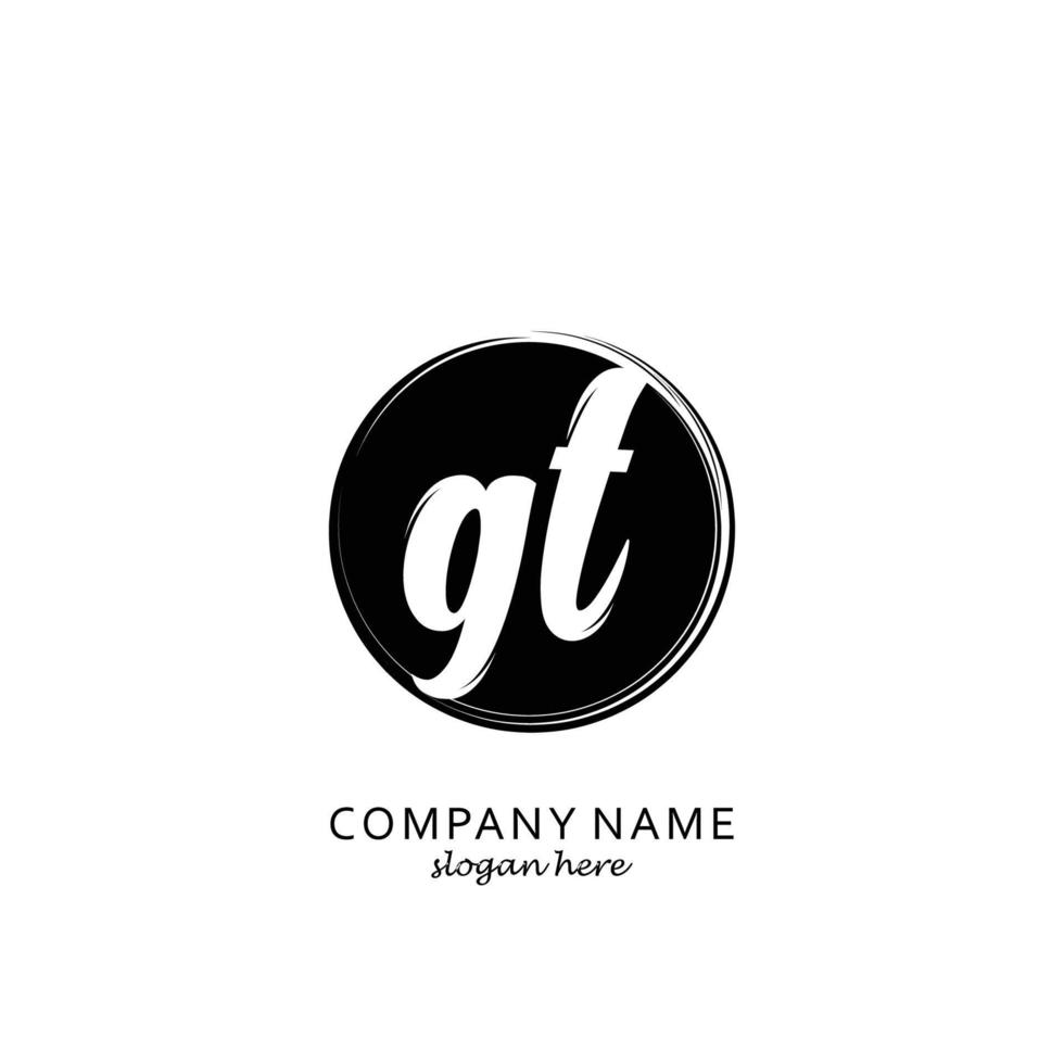 Initial GT with black circle brush logo template vector