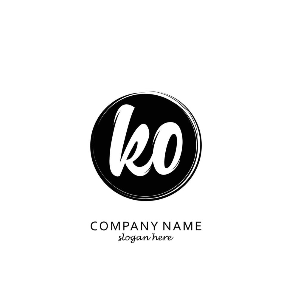 Initial KO with black circle brush logo template vector