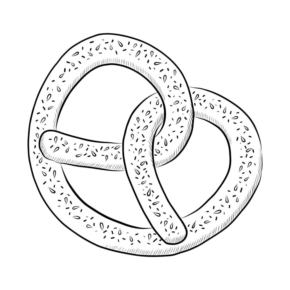 BLACK VECTOR ILLUSTRATION OF A PRETZEL ISOLATED ON A WHITE BACKGROUND