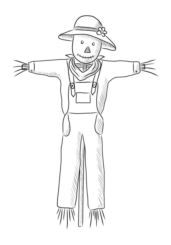 BLACK VECTOR ILLUSTRATION OF A SCARECROW ISOLATED ON A WHITE BACKGROUND