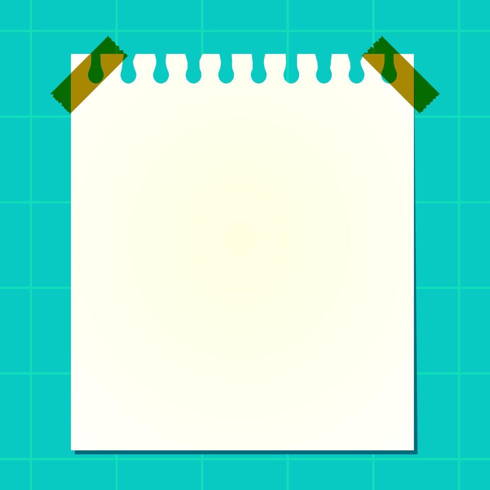 blank note paper covered with transparent tape on blue background with checkered pattern vector