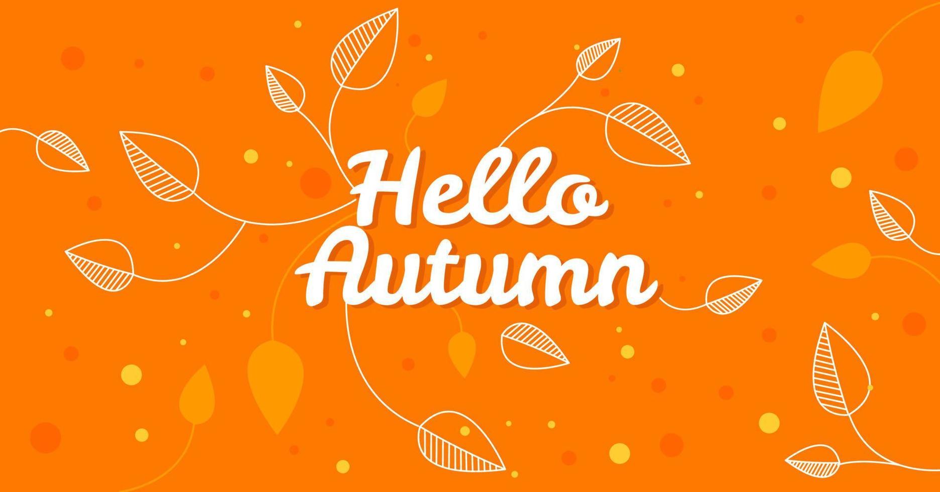 Hello autumn banner or social media post design. Background for social media autumn design vector. Horizontal post template. Vector illustration. falling leafs orange design.