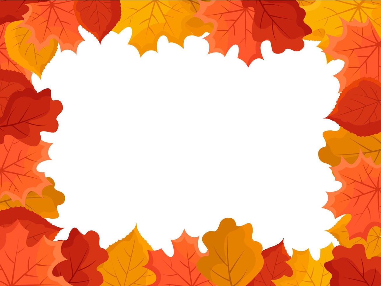 Autumn leaves frame background. Flat style. Vector illustration