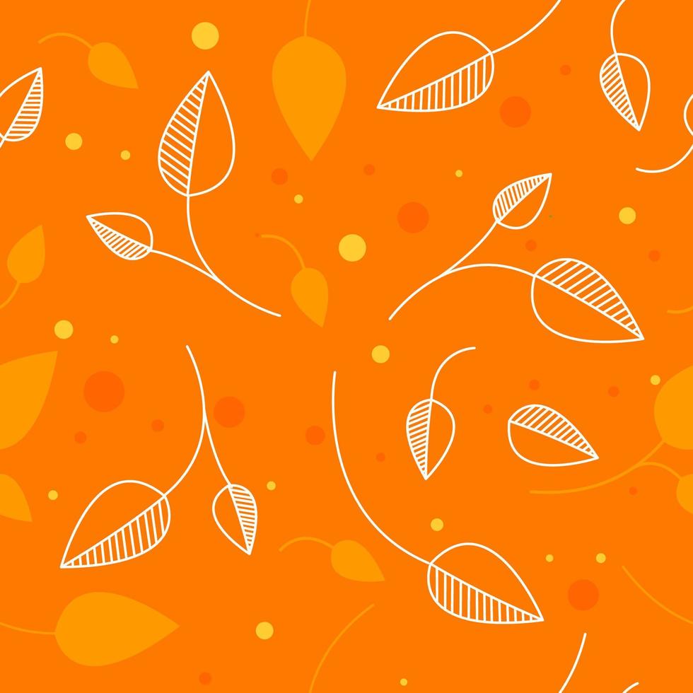Autumn seamless pattern. Leafs on orange background. Vector illustration in flat linear style.