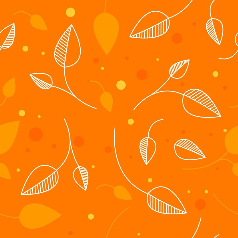 otoño de patrones sin fisuras. hojas sobre fondo naranja. ilustración vectorial en estilo lineal plano. vector