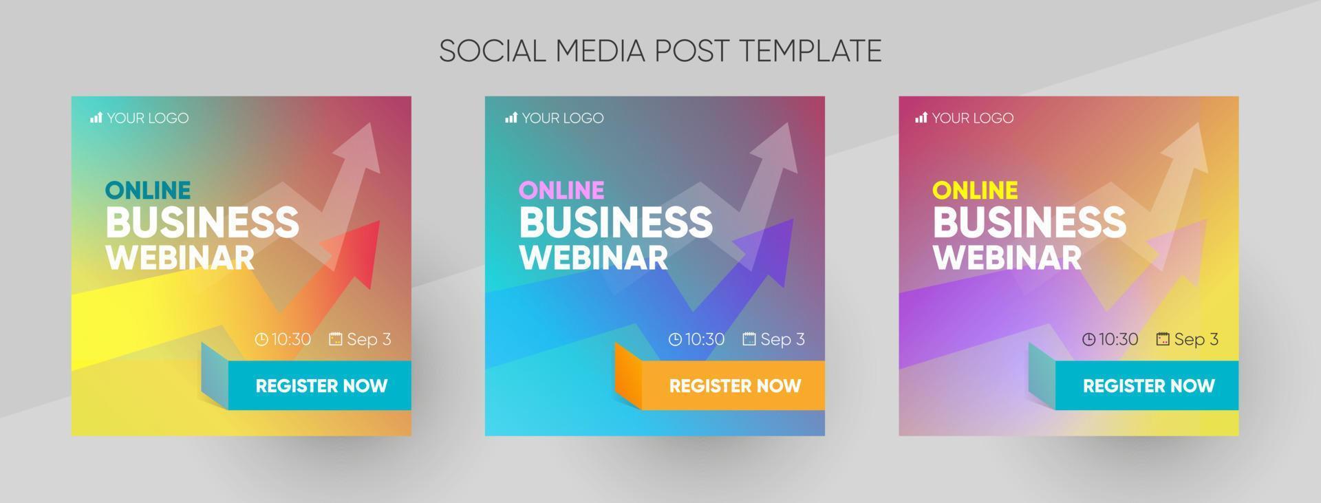 Business webinar social media post template. Background and illustration for social media banner design in vector. vector