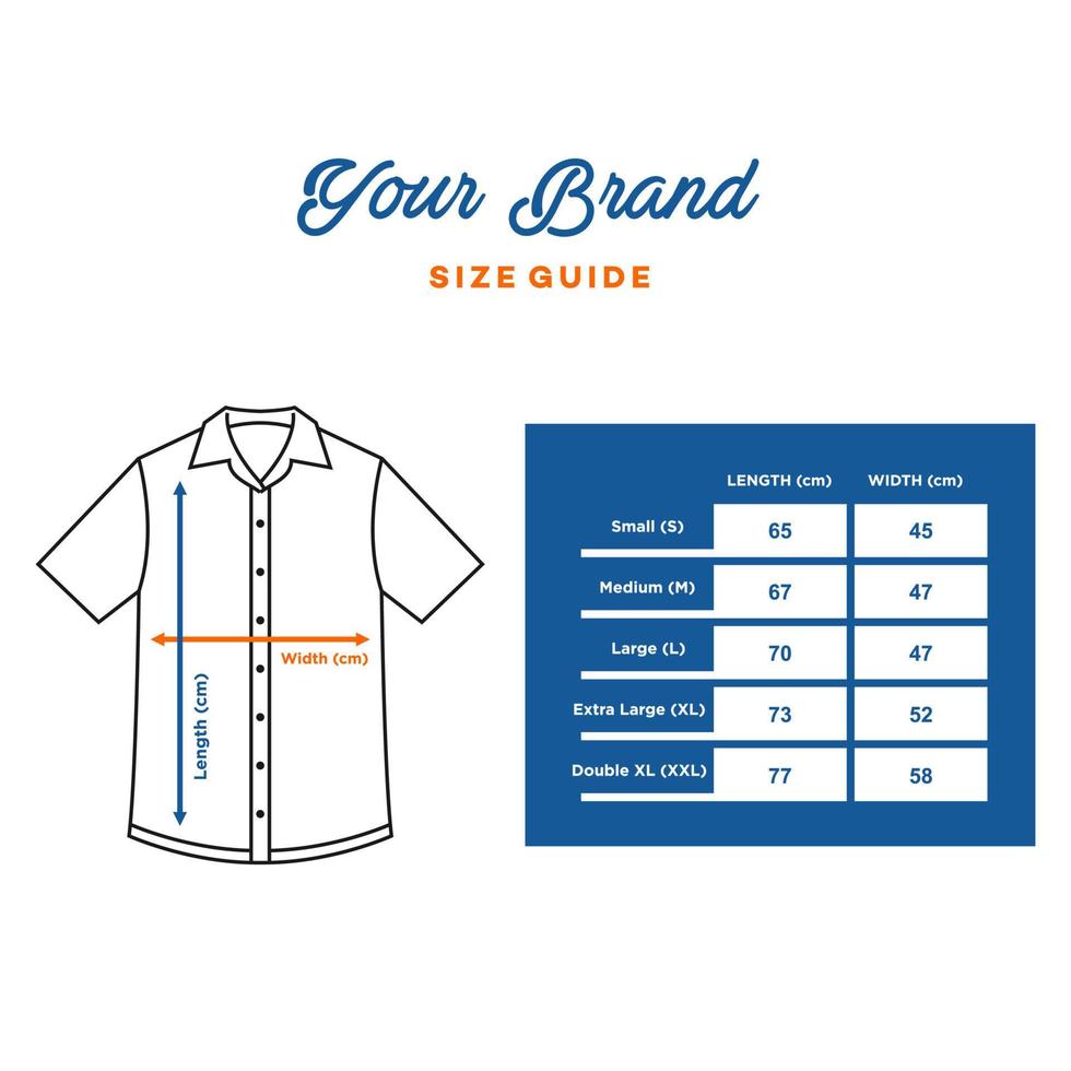 short sleeve shirt size chart template vector. Infographic table of size guide men shirt with collar and button vector