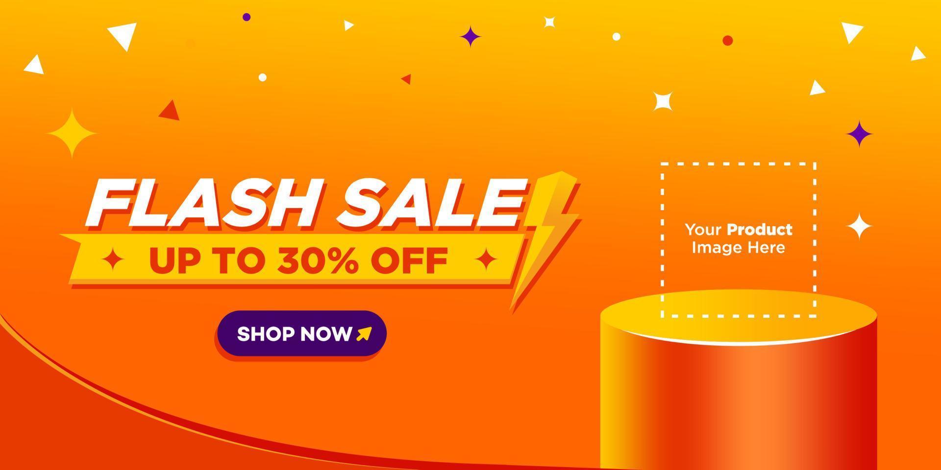 Flash sale banner with orange podium scene with lightning symbol icon. flash Sale online shopping banner template design for social media and website vector