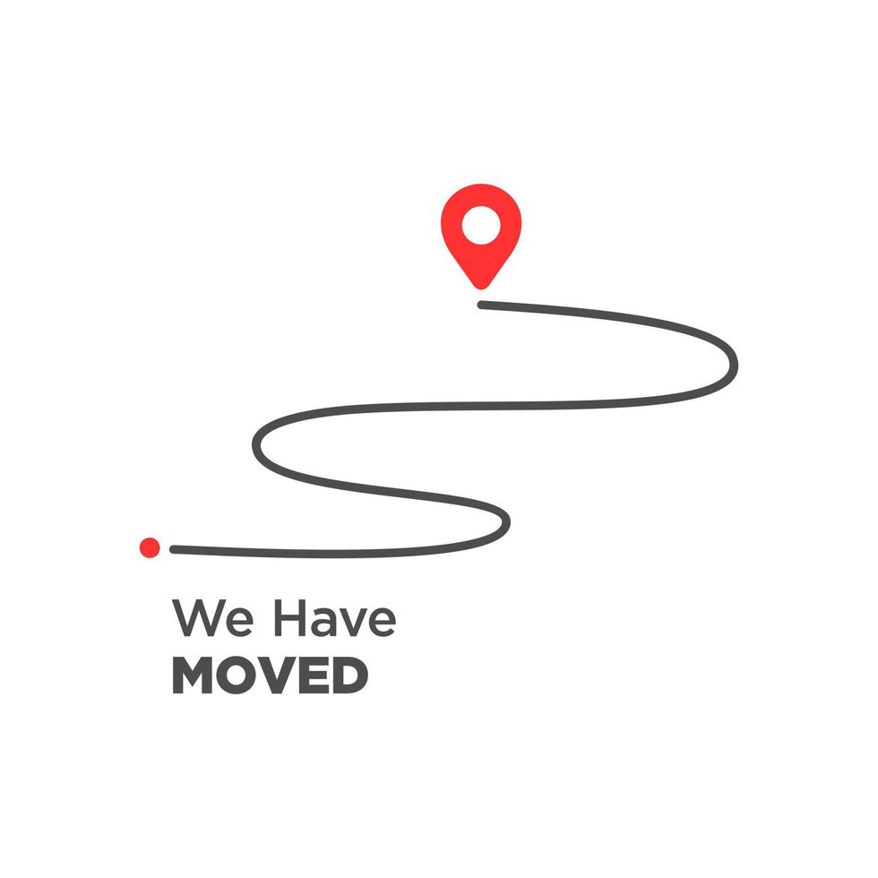 we have moved minimal icon with pin. relocation simple illustration. flat stroke trendy locator logotype graphic art simple design illustration element isolated on white background. moved store vector