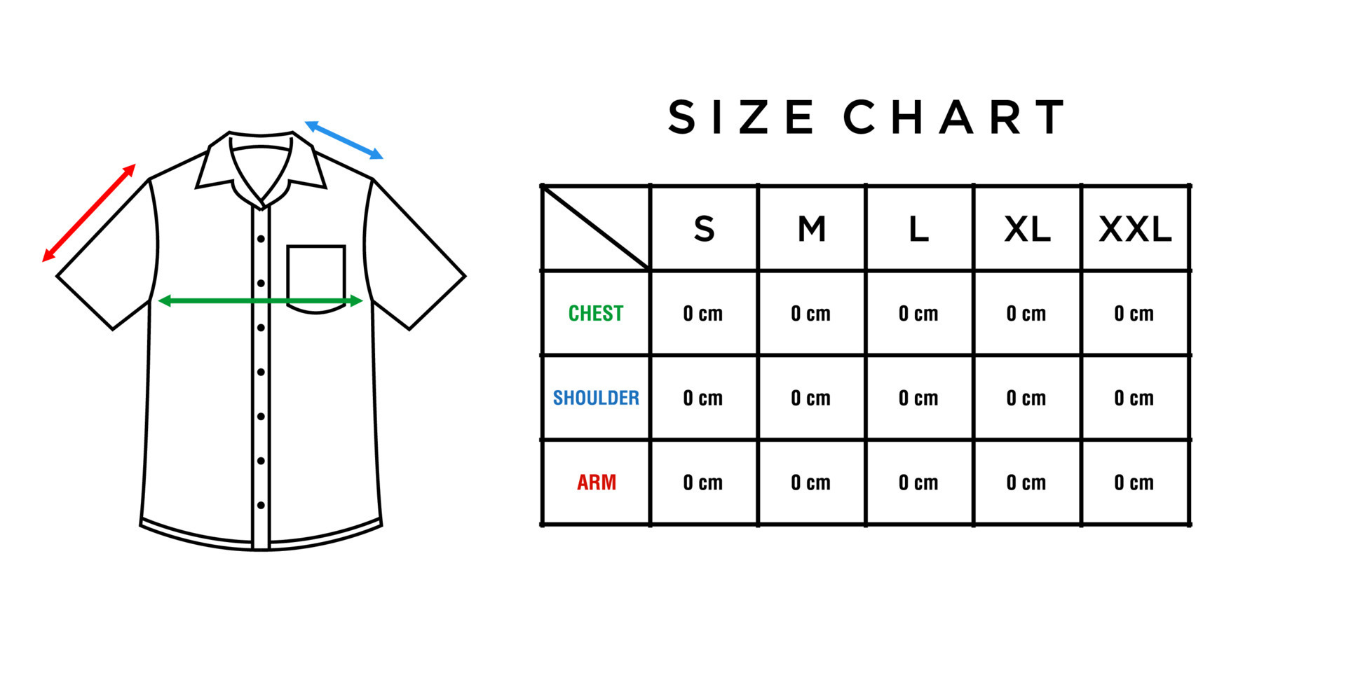 short sleeve shirt size chart template vector. Infographic table