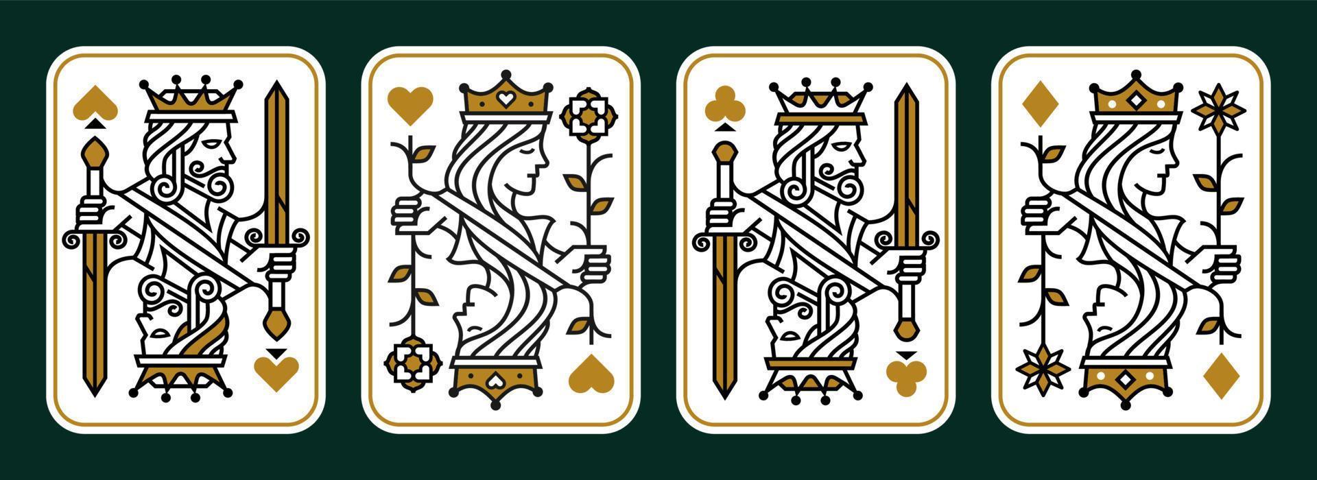 set of King and queen playing card vector illustration set of hearts, Spade, Diamond and Club, Royal cards design collection