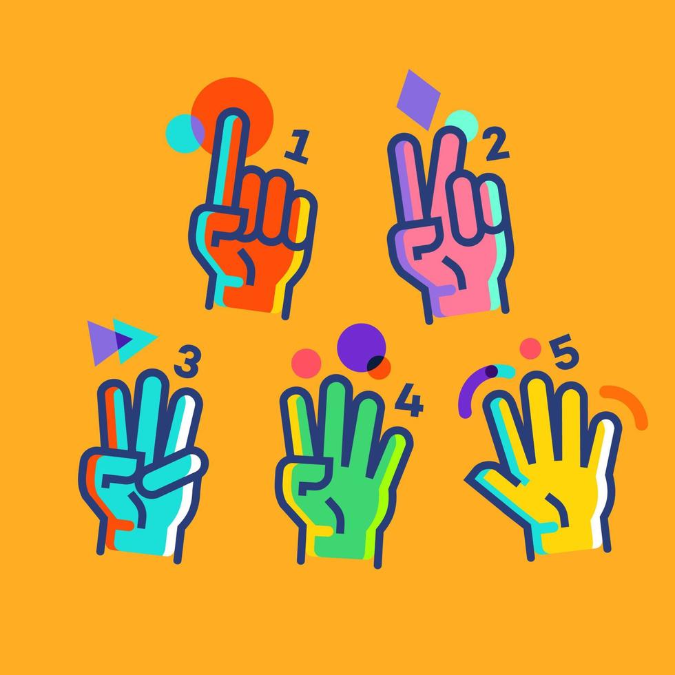 number hand vector. hand gesture count 1 2 3 4 and 5 vector icon illustration in trendy cartoon filled line style set Illustration, counting hand vector design