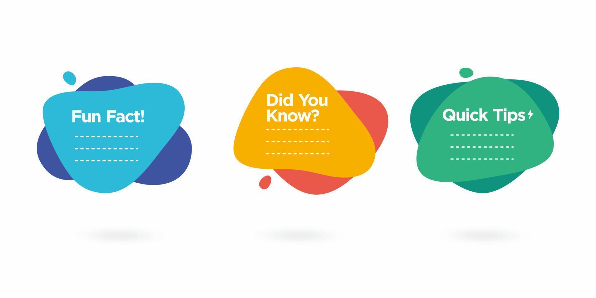 Fun fact, Did you know and quick tips vector in abstract gradient liquid banner set collection,trendy modern background, gradient infographic element vector