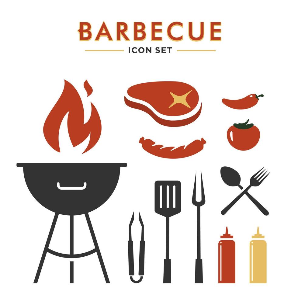 Simple Barbecue elements vector. Set of BBQ and Grill labels and design element. Barbeque related things icon illustration Vector. vector