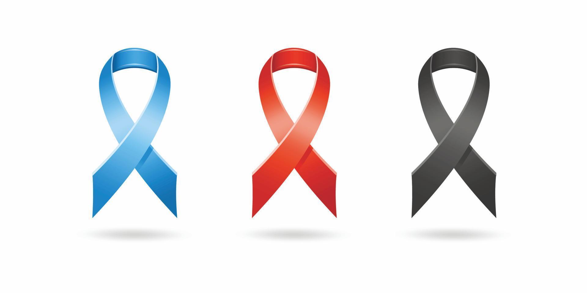 símbolo de icono de diseño vectorial de cinta azul roja y negra para cáncer de próstata, sida vih y etiqueta de símbolo de luto vector