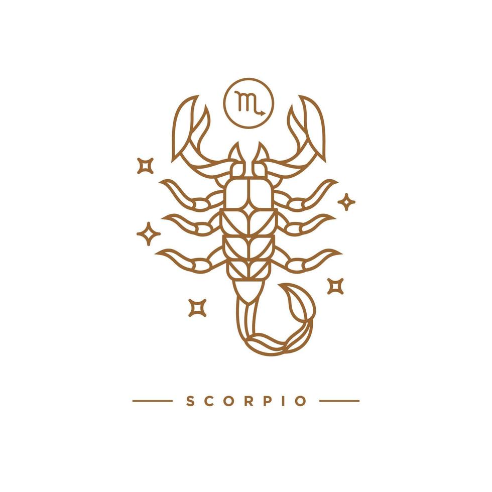 Zodiac scorpio horoscope sign line art silhouette design vector illustration. Creative decorative elegant linear astrology zodiac scorpio emblem template for logo or poster decoration.