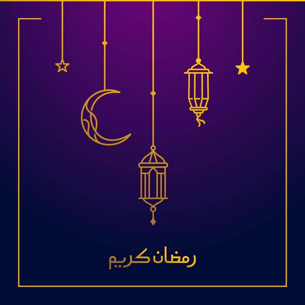 ramadan Kareem, Eid Mubarak Greeting Line icon minimal and simple vector design with beautiful Glowing Lantern and elegant crescent moon star for background and Banner