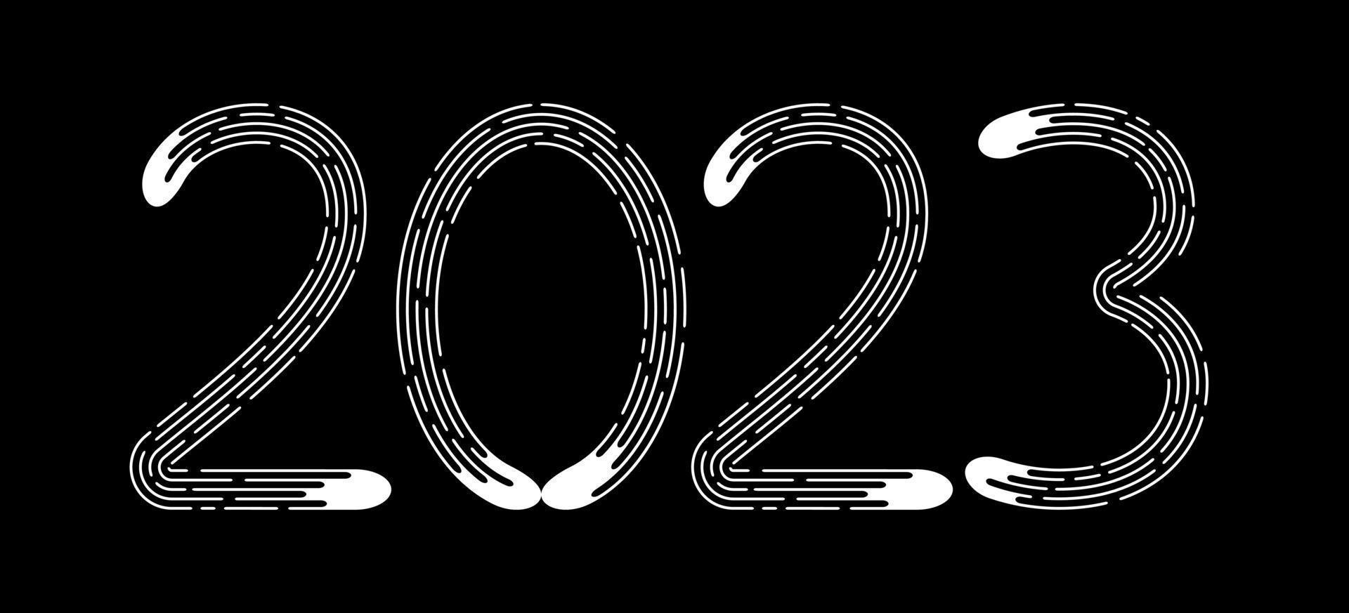 New Year 2023 from white dotted lines on black background. vector