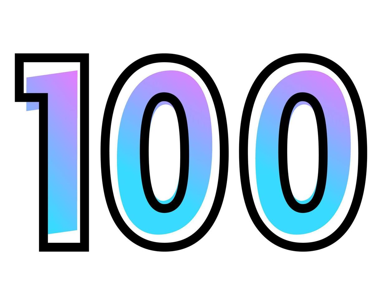 Vector number 100 with blue-purple gradient color and black outline