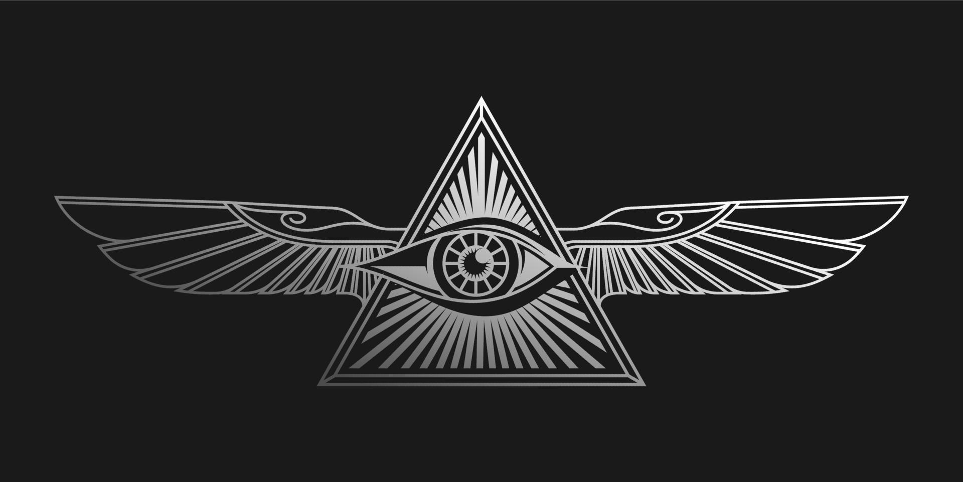 Ancient Egypt vintage art hipster line art Illustration vector with eye of horus with Sacred scarab wings wall art design in outline simple minimal design
