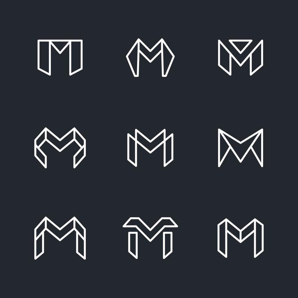 Letter M logo collection. M logotype font in minimal line outline style. Elegant luxury initial vector logo template