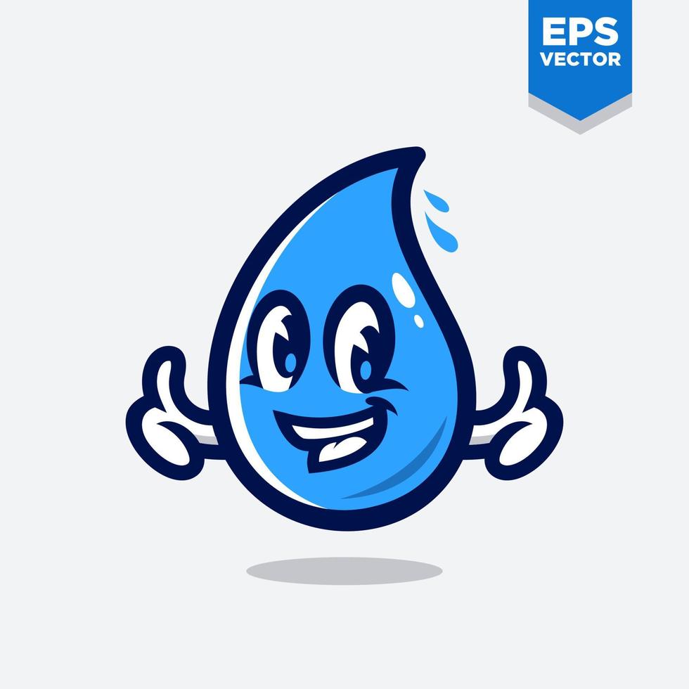 vector de logotipo de ilustración de mascota de personaje de dibujos animados de gota de agua azul que muestra los pulgares hacia arriba. lindo símbolo de agua con expresión facial feliz en un estilo moderno y moderno