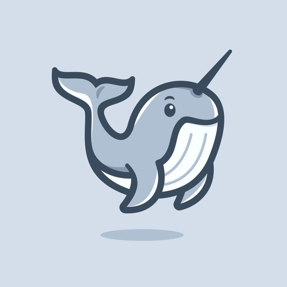 diseño de mascota de dibujos animados de narval. ballena cetácea con ilustración vectorial de cuerno. lindo icono de logotipo de narval vector