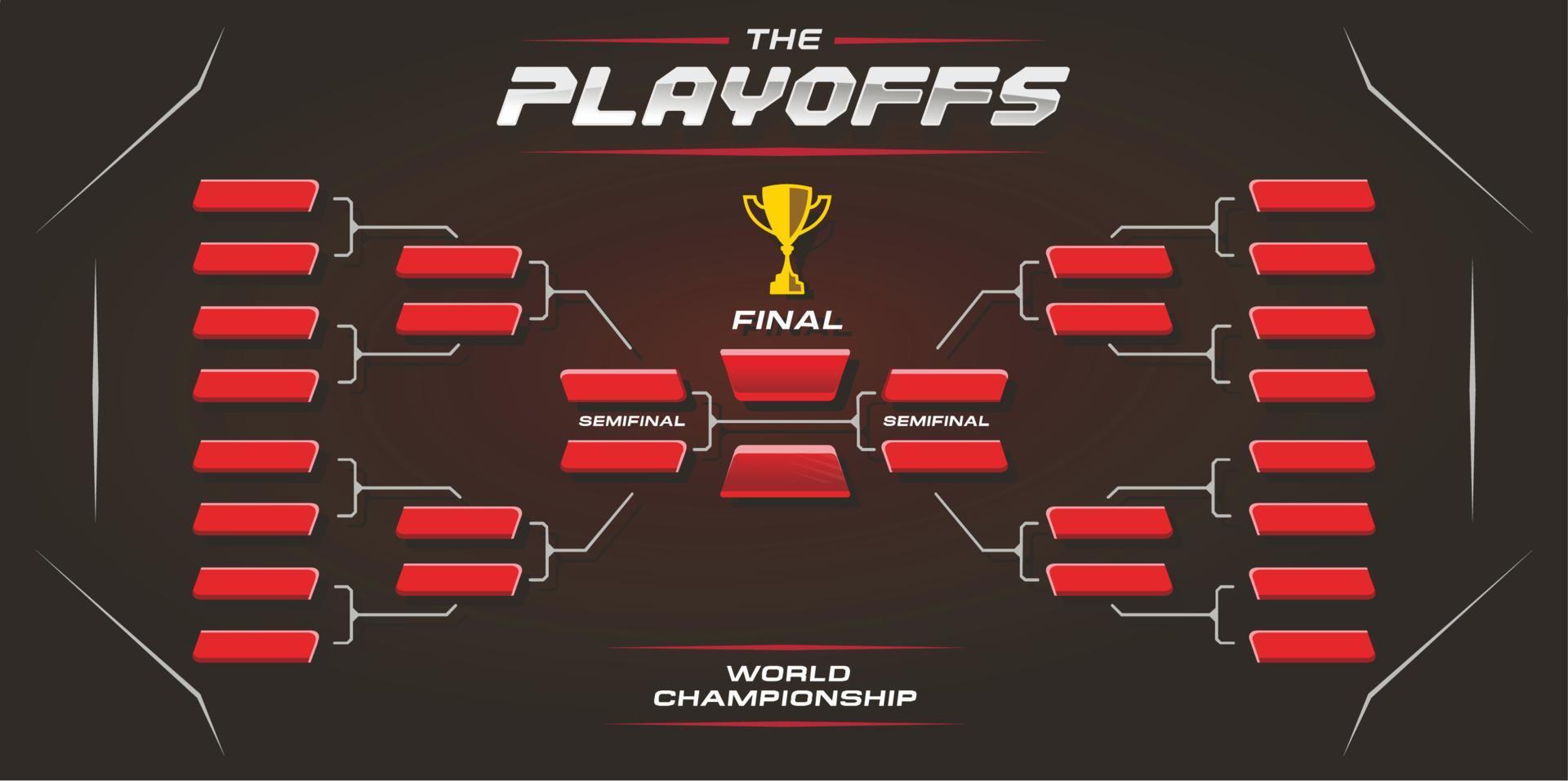 Black and Red competition bracket vector. sport game tournament championship contest stage layout, double elimination bracket board chart vector with champion trophy prize icon illustration background